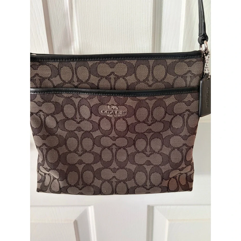 Coach Signature File Crossbody Bag Black Grey Jacquard Canvas F29960 EUC